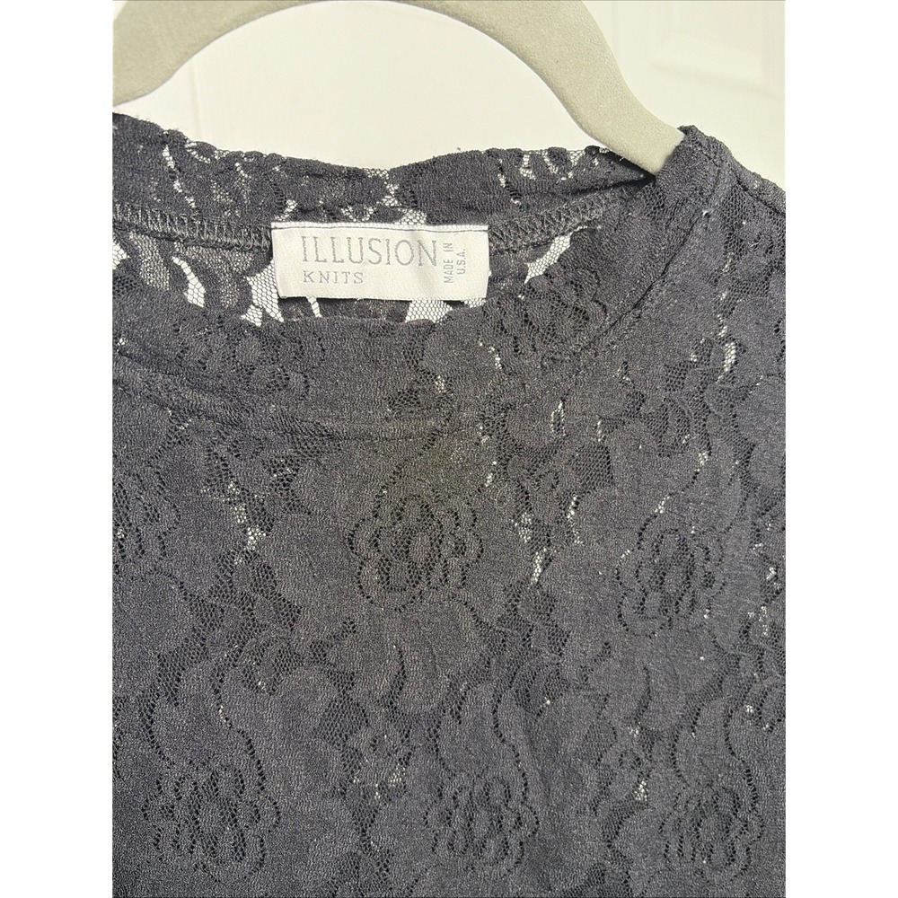 Illusion Knits Floral Lace Blouse Womens Size L Black Lace Coquette Victorian - Picture 4 of 4